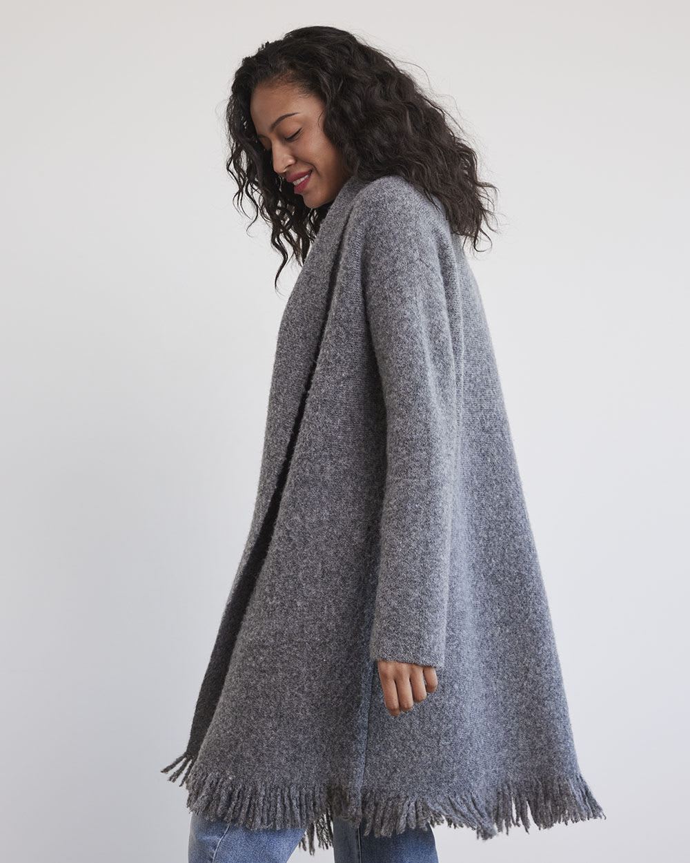 Long Open Cardigan with Fringe