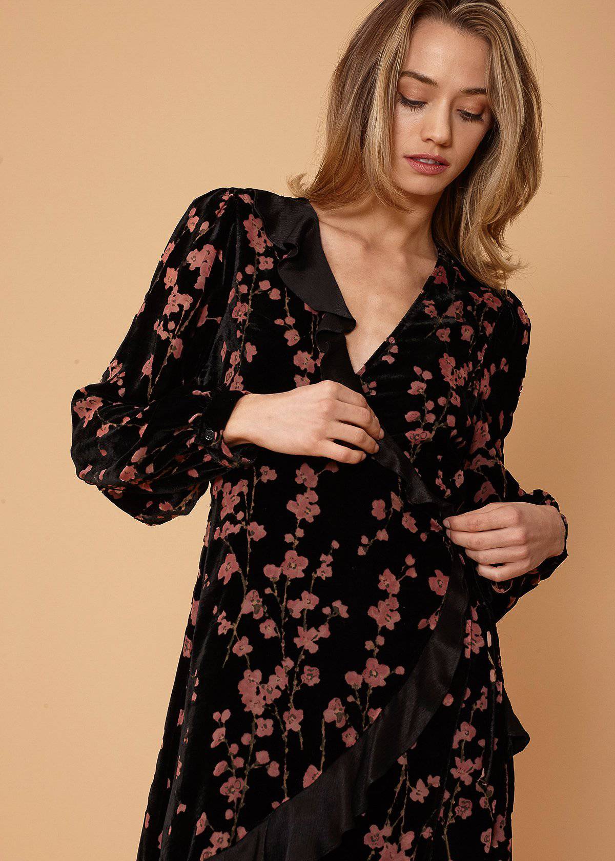 Nurode Velvet Asymmetric Wrap Dress