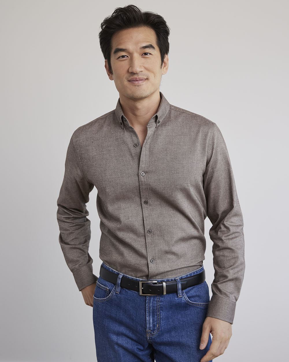 Solid Long-Sleeve Cotton Oxford Shirt