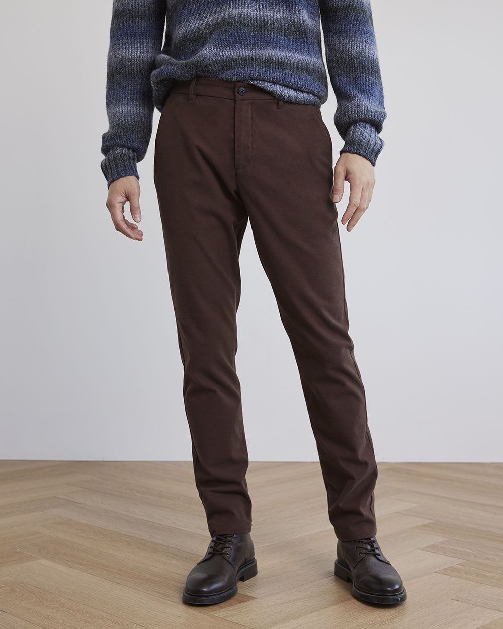 Solid Slim-Fit Brushed Pants