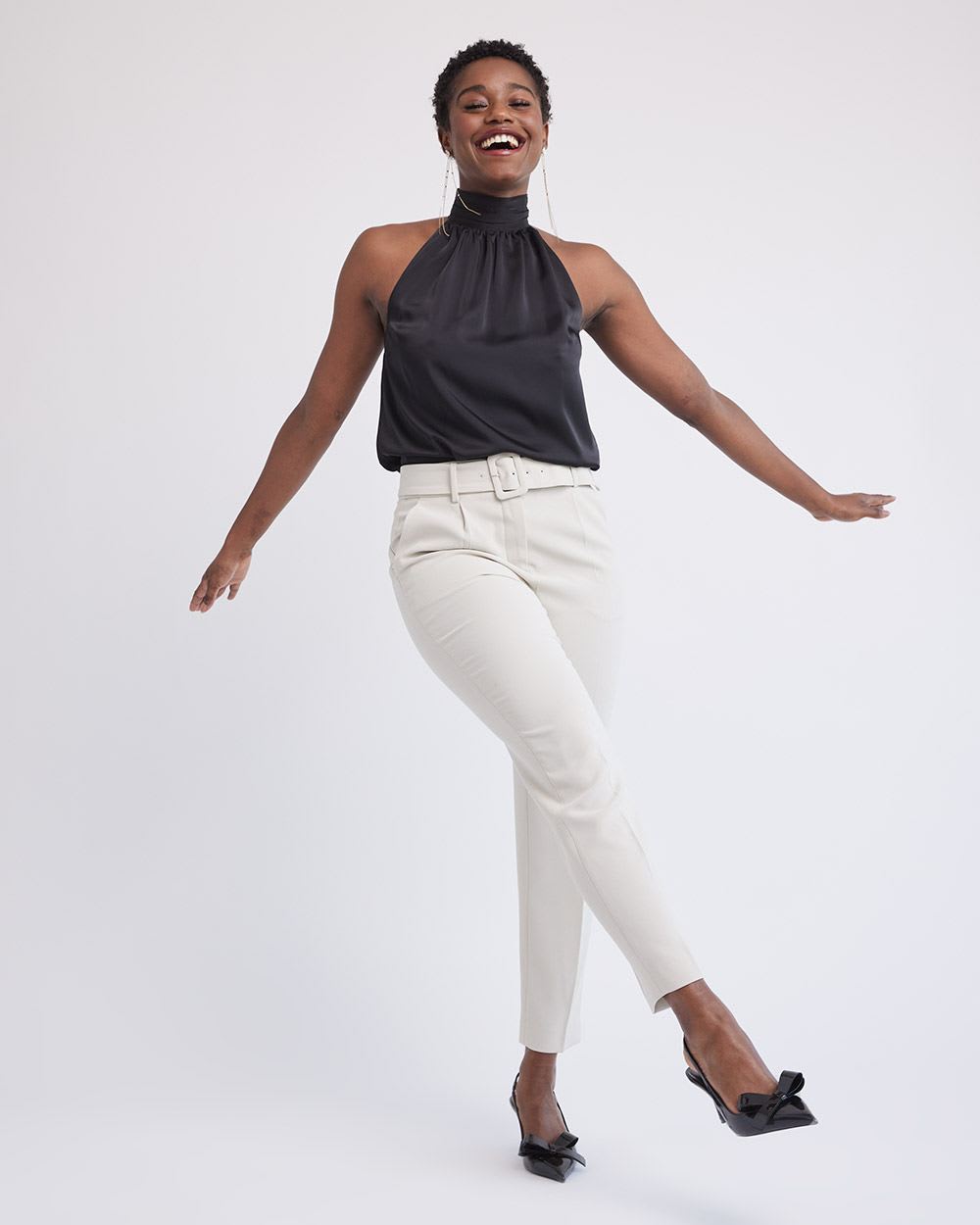 Sleeveless Halter Satin Blouse