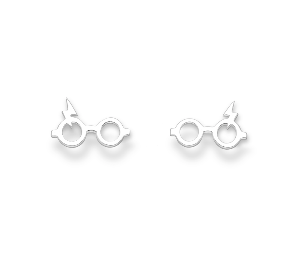 Ag Sterling - Sterling Silver Glasses and Lightning Bolt Stud Earrings