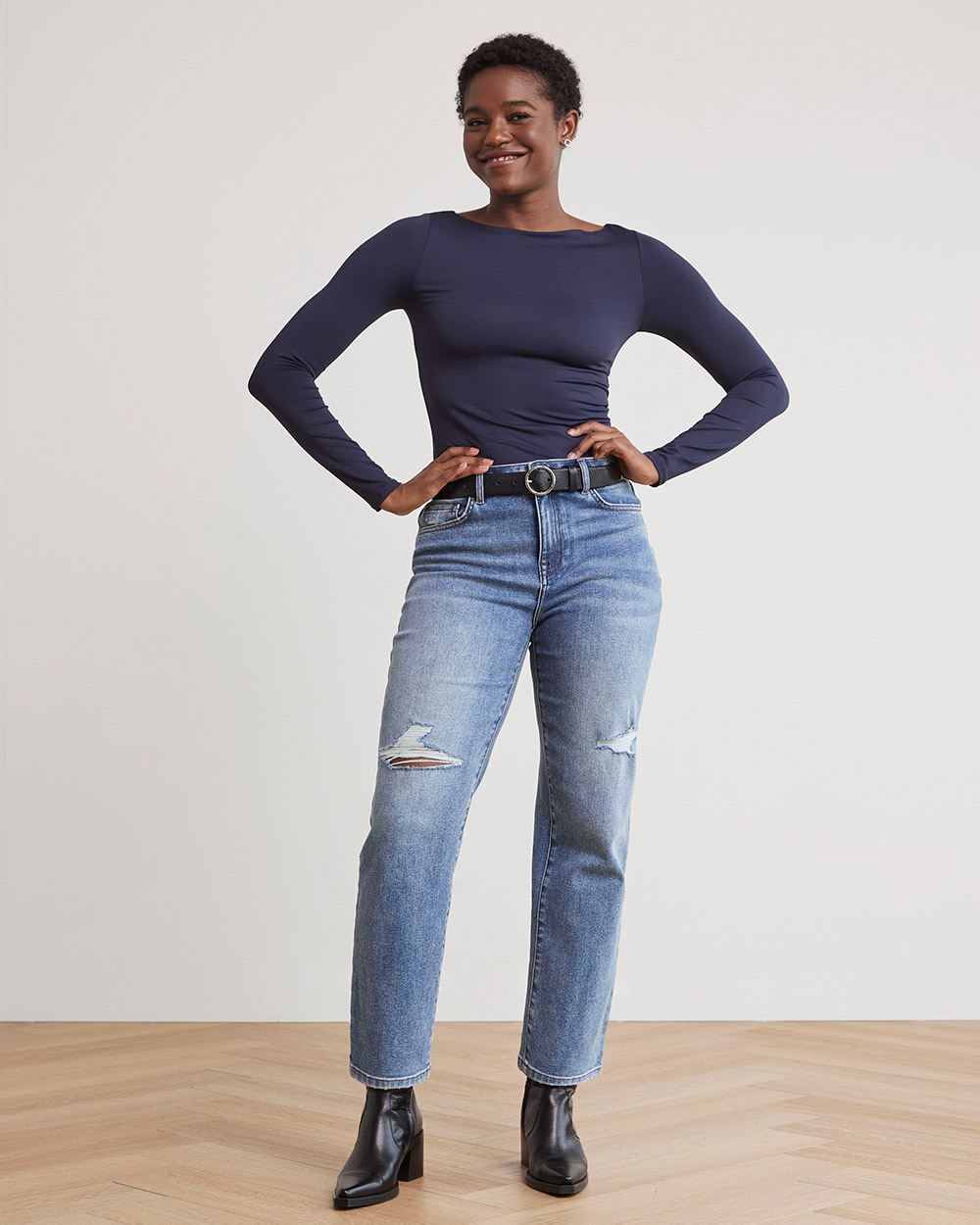 Straight-Leg High-Rise Ripped Jeans