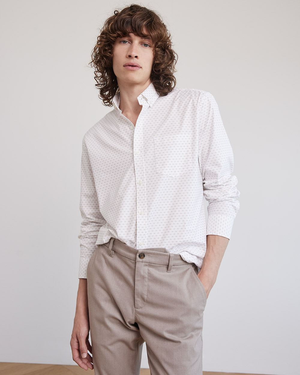 Slim-Fit Cotton Oxford Shirt with Geo Pattern