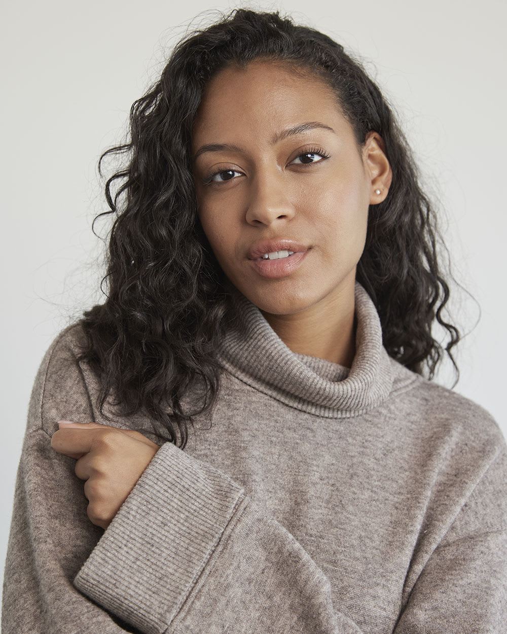 Long-Sleeve Turtleneck Straight Dress with Ribbed Cuffs