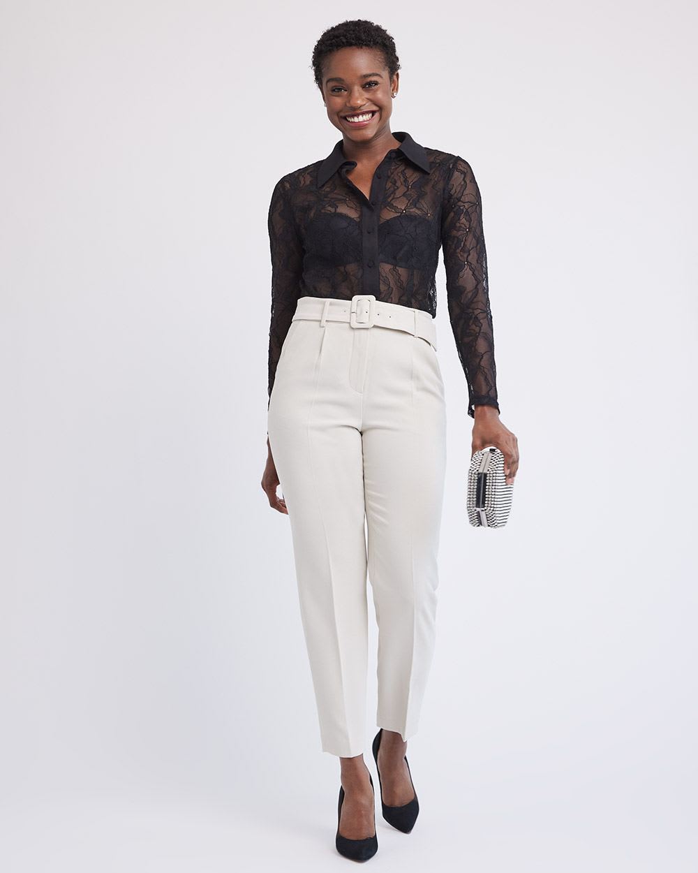 Long-Sleeve Buttoned-Down Lace Blouse