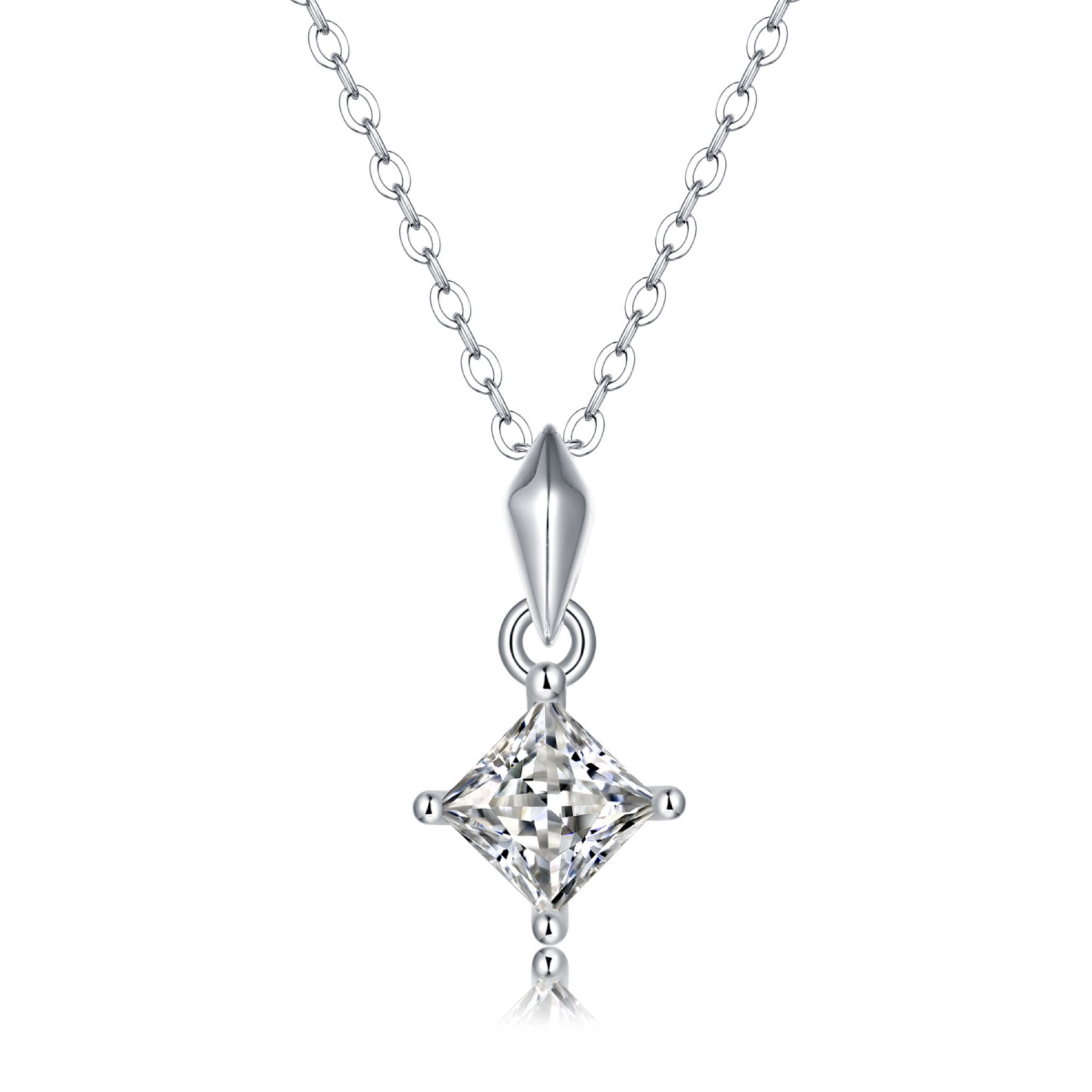 SV Sterling Silver with 1ctw Lab Created Moissanite Princess Solitaire Pendant Necklace