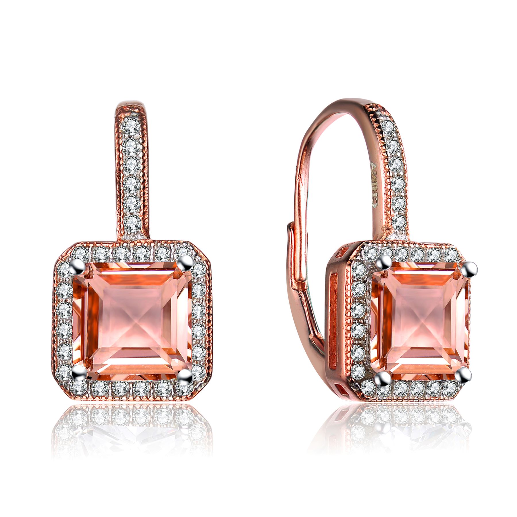 Genevive - CZ MORGANITE square E/WIRE EARRINGS