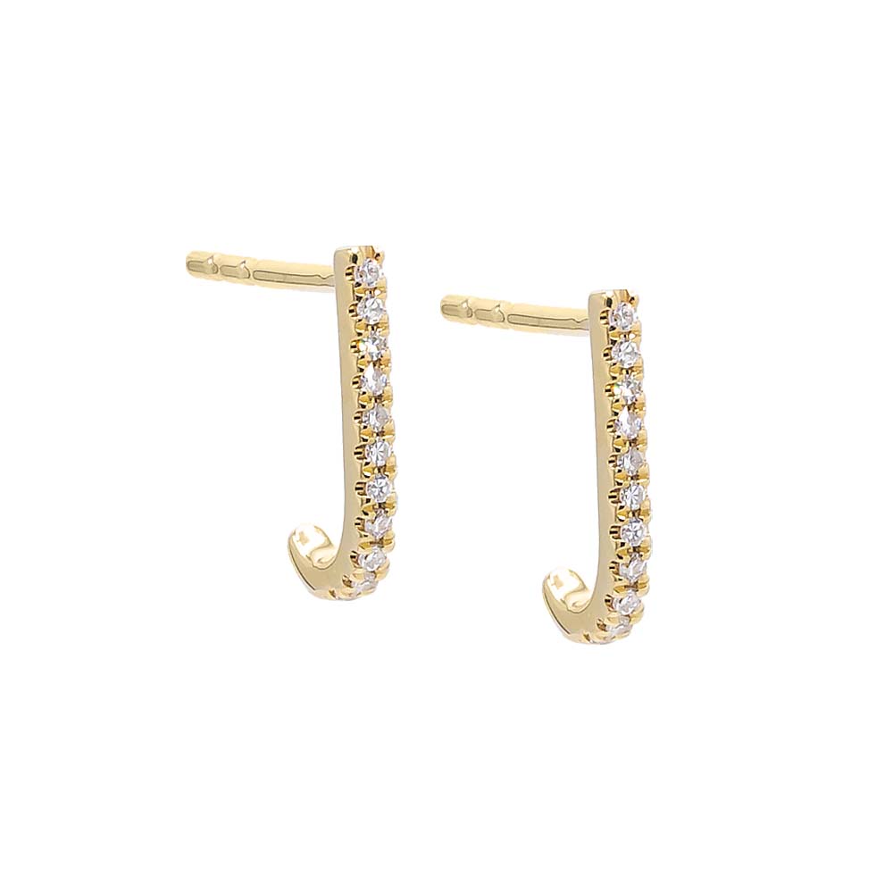 By Adina Eden -DIAMOND PAVE CURVED BAR STUD EARRING 14K - 14K GOLD