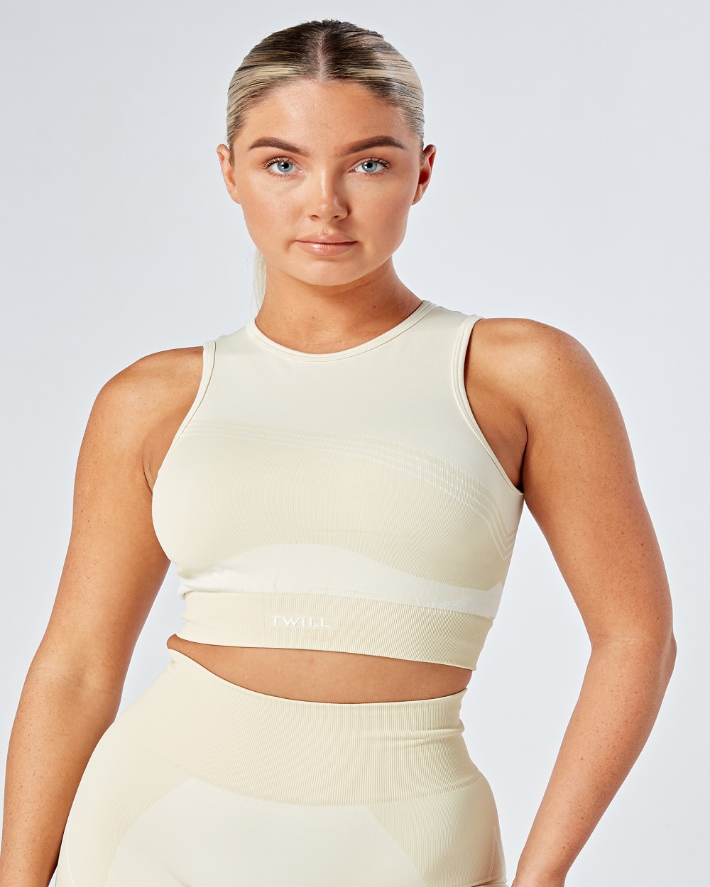 Twill Active - Recycled Colour Block Body Fit Racer Crop Top - Stone