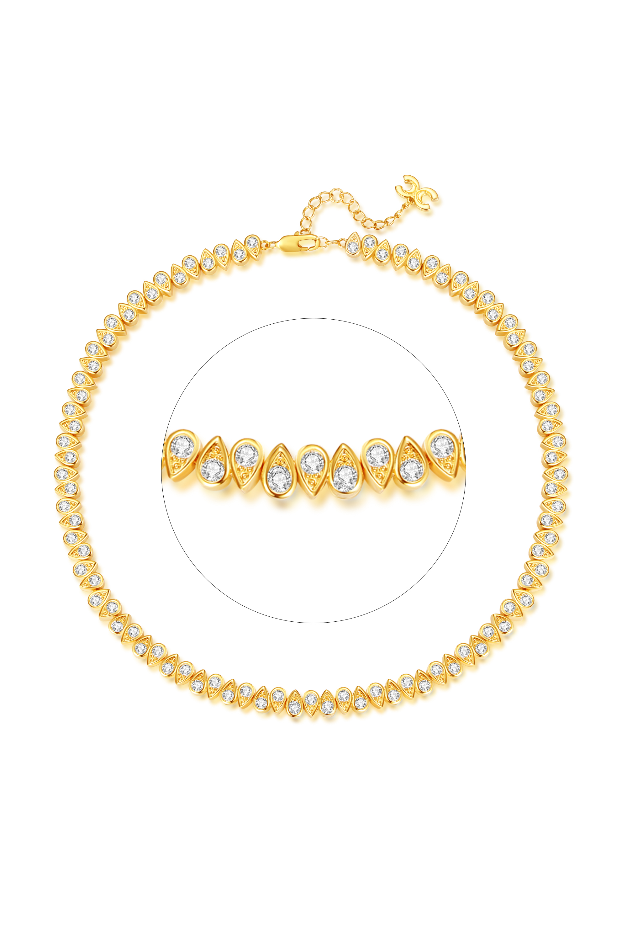 Classicharms-Gold Tear Shaped Zirconia Tennis Necklace