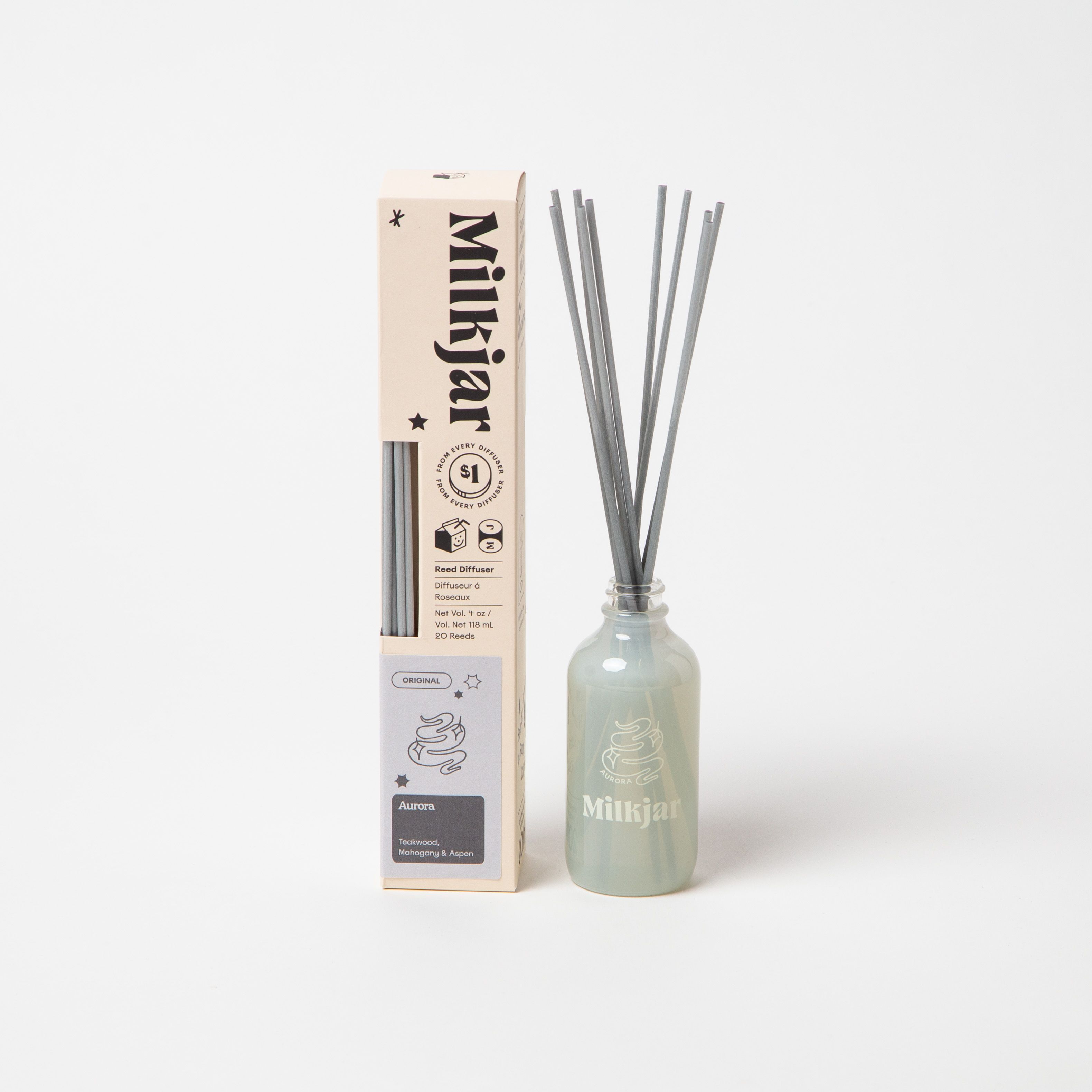 Milk Jar Aurora Reed Diffuser | Teakwood, Mahogany & Aspen 4oz