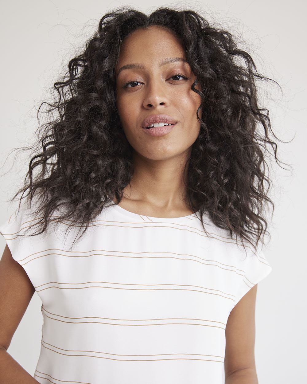 Oversized Silky Crepe Crew-Neck Short Sleeve Blouse