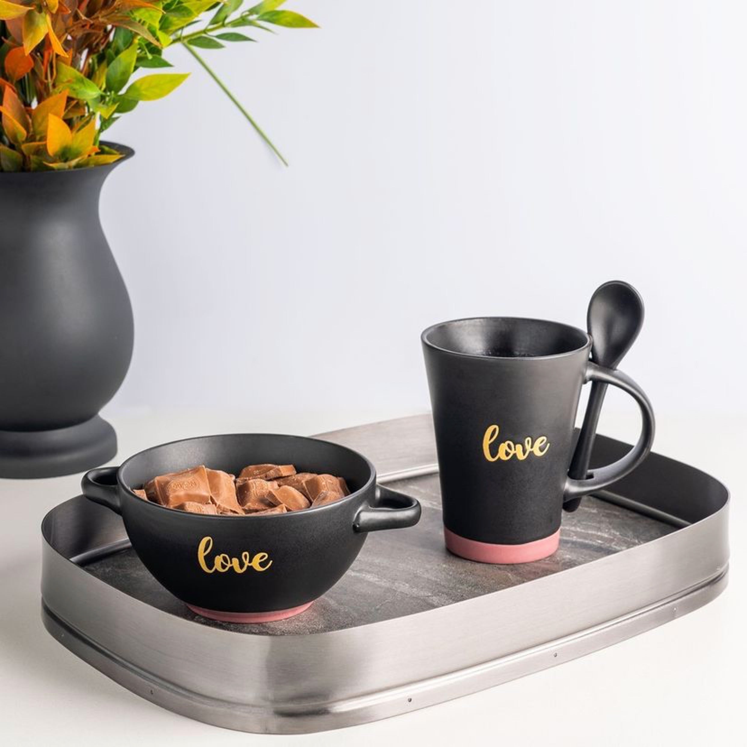 Matt Collection Cosmos Rectangular Brushed Tray Black 38x24cm