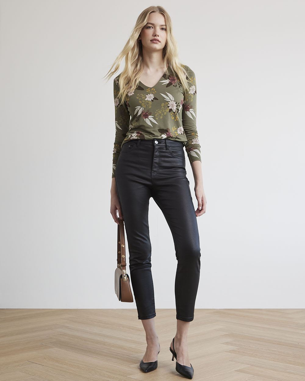 Fitted Long-Sleeve V-Neck Tee