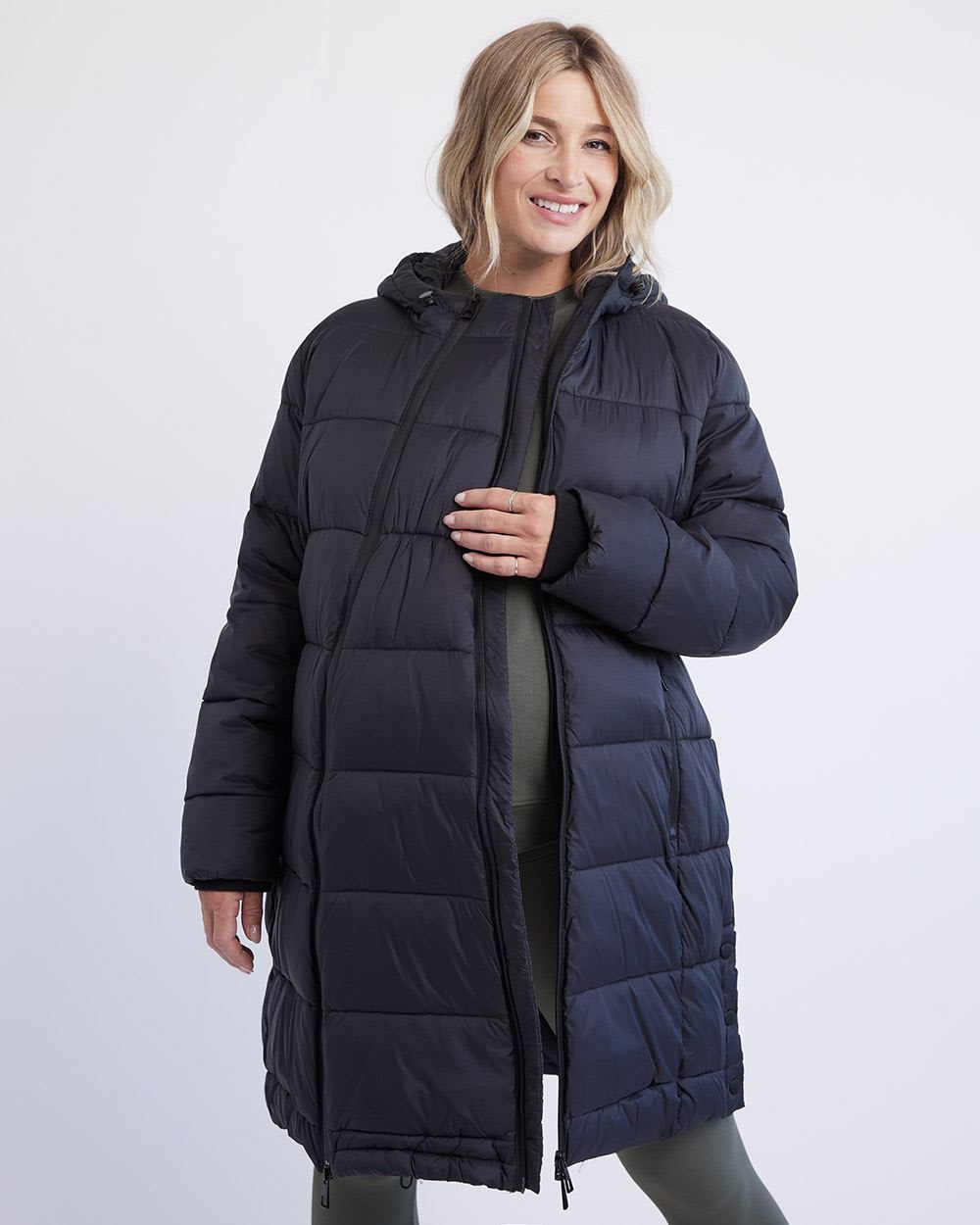Hooded Puffer Jacket with Extension - Thyme Maternity
