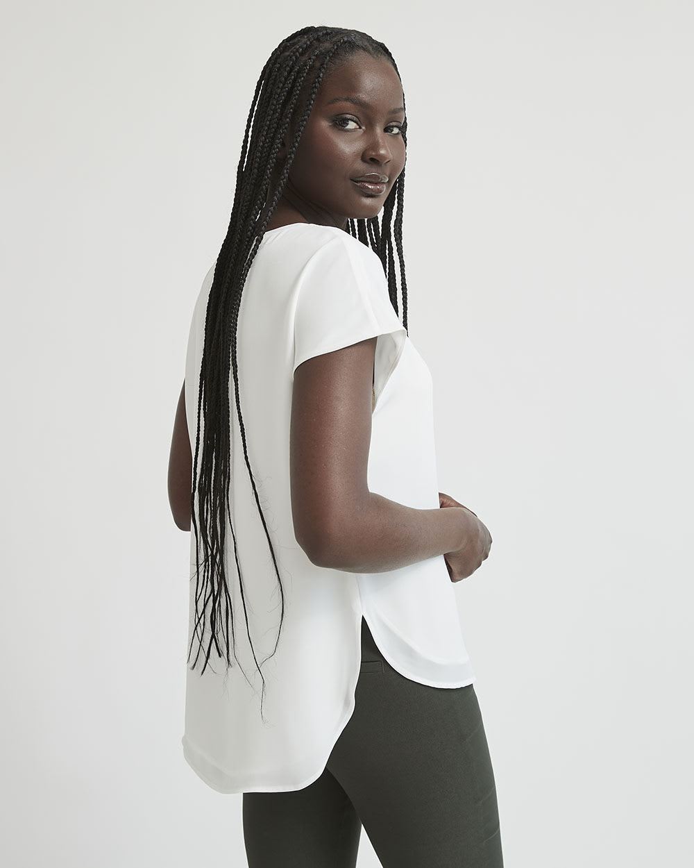 Oversized Silky Crepe Crew-Neck Short Sleeve Blouse