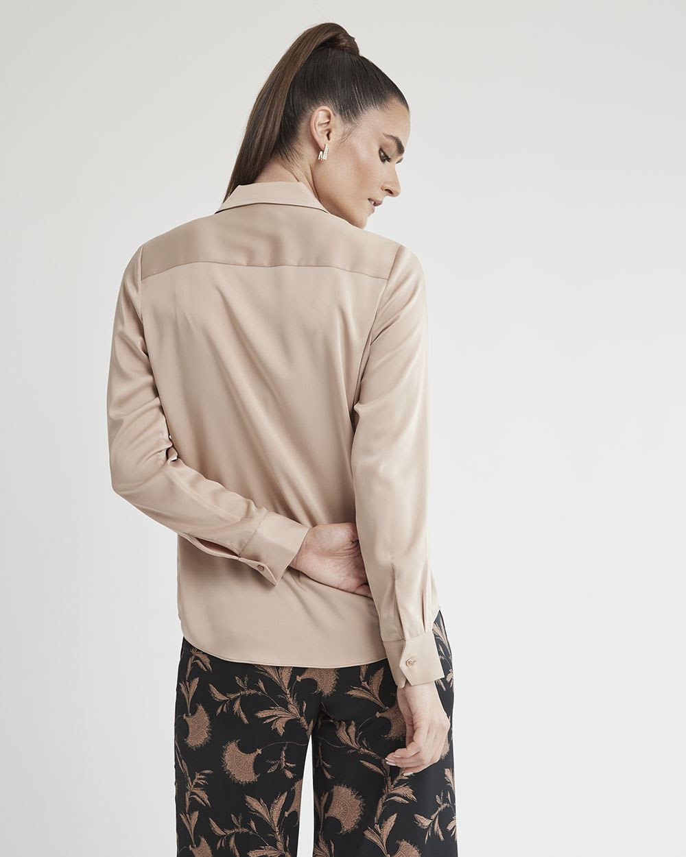 Long-Sleeve Buttoned-Down Satin Blouse