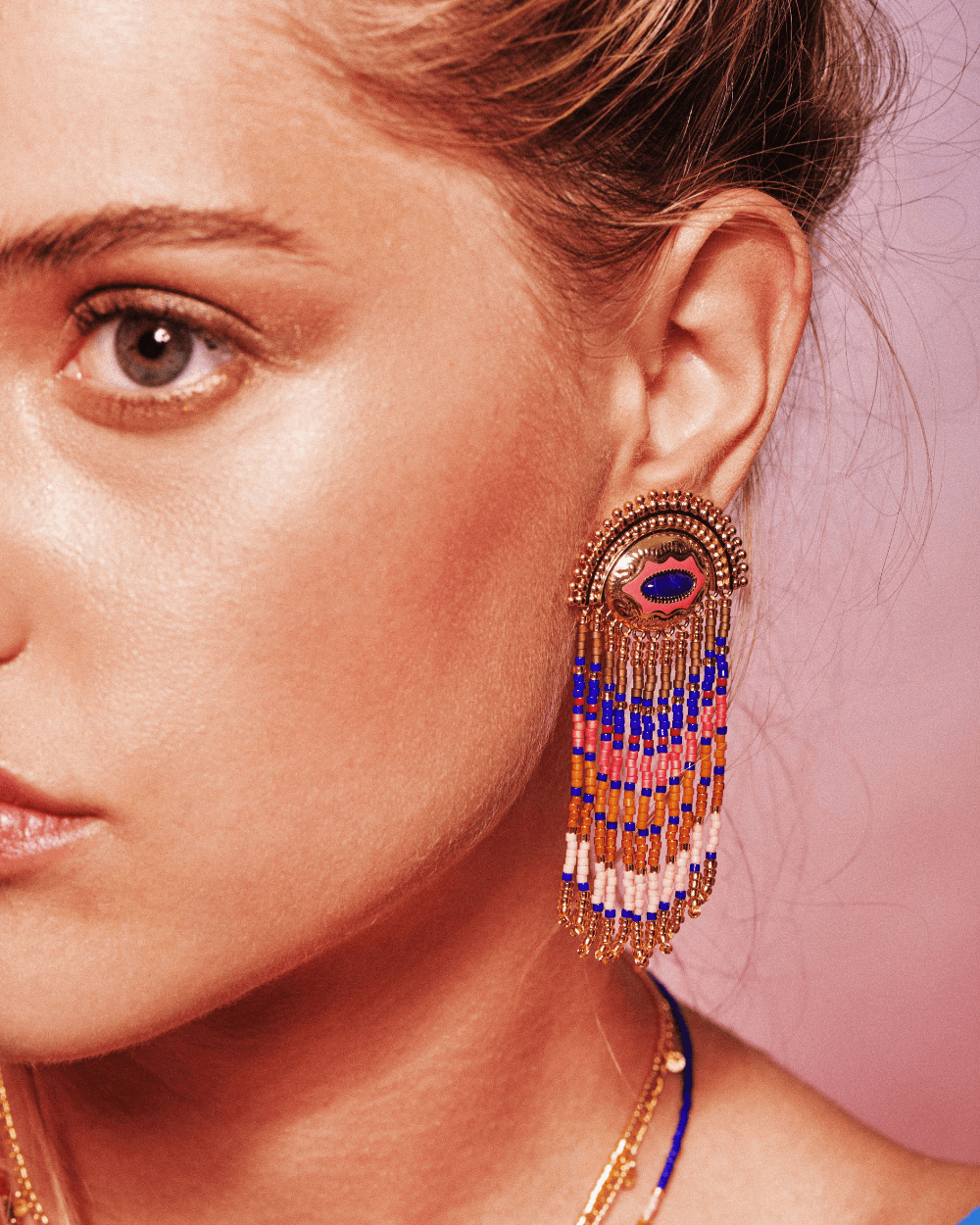 NUEVA Gold & Blue Clip Earrings