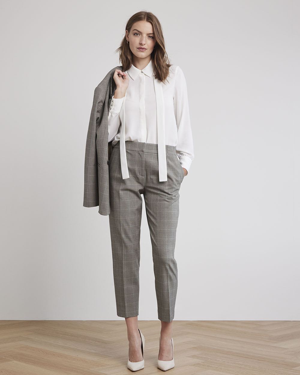 Tapered-Leg Mid-Rise Plaid Ankle Pant