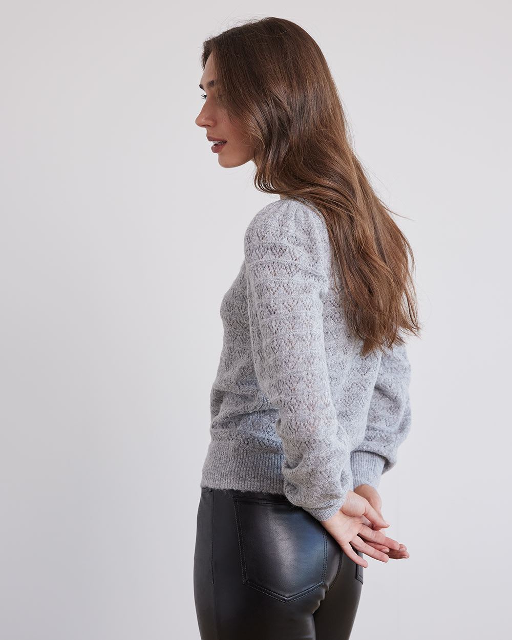 Long-Sleeve Boat-Neck Sweater with Pointelle Stitches