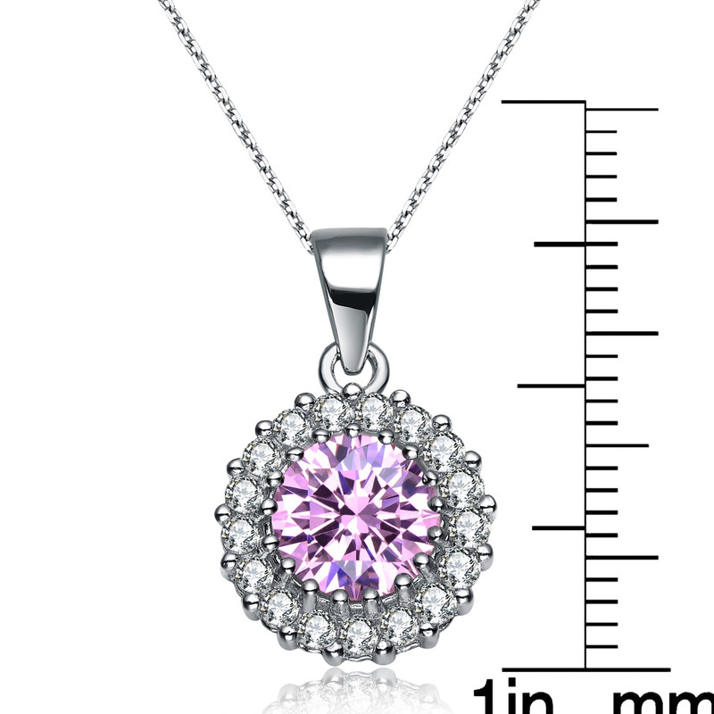 Sterling Silver with Colored Cubic Zirconia Round Pendant Necklace