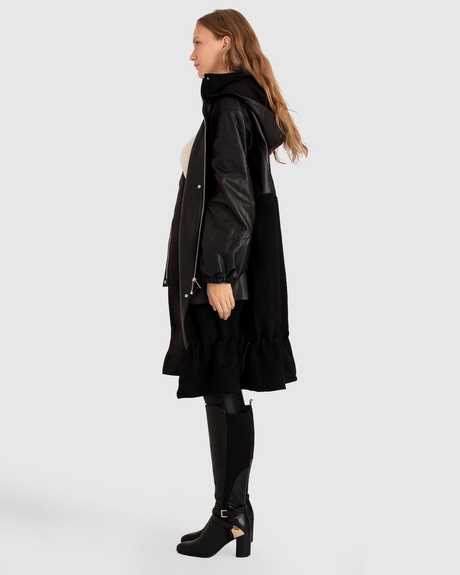 Belle & Bloom Back to Black Oversized Leather Panelled Coat