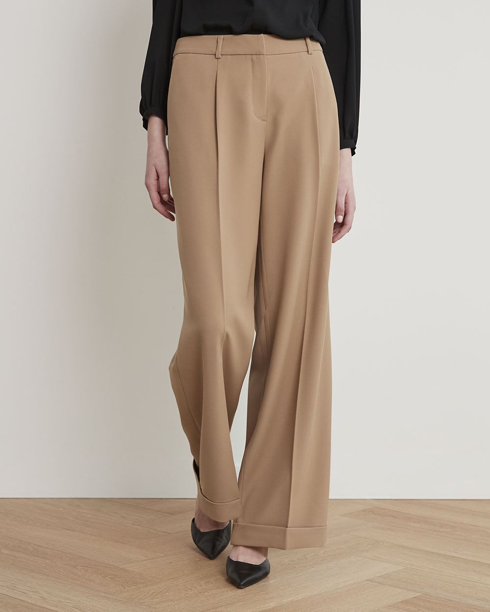 Mid-Rise Long Wide-Leg Flowy Pant