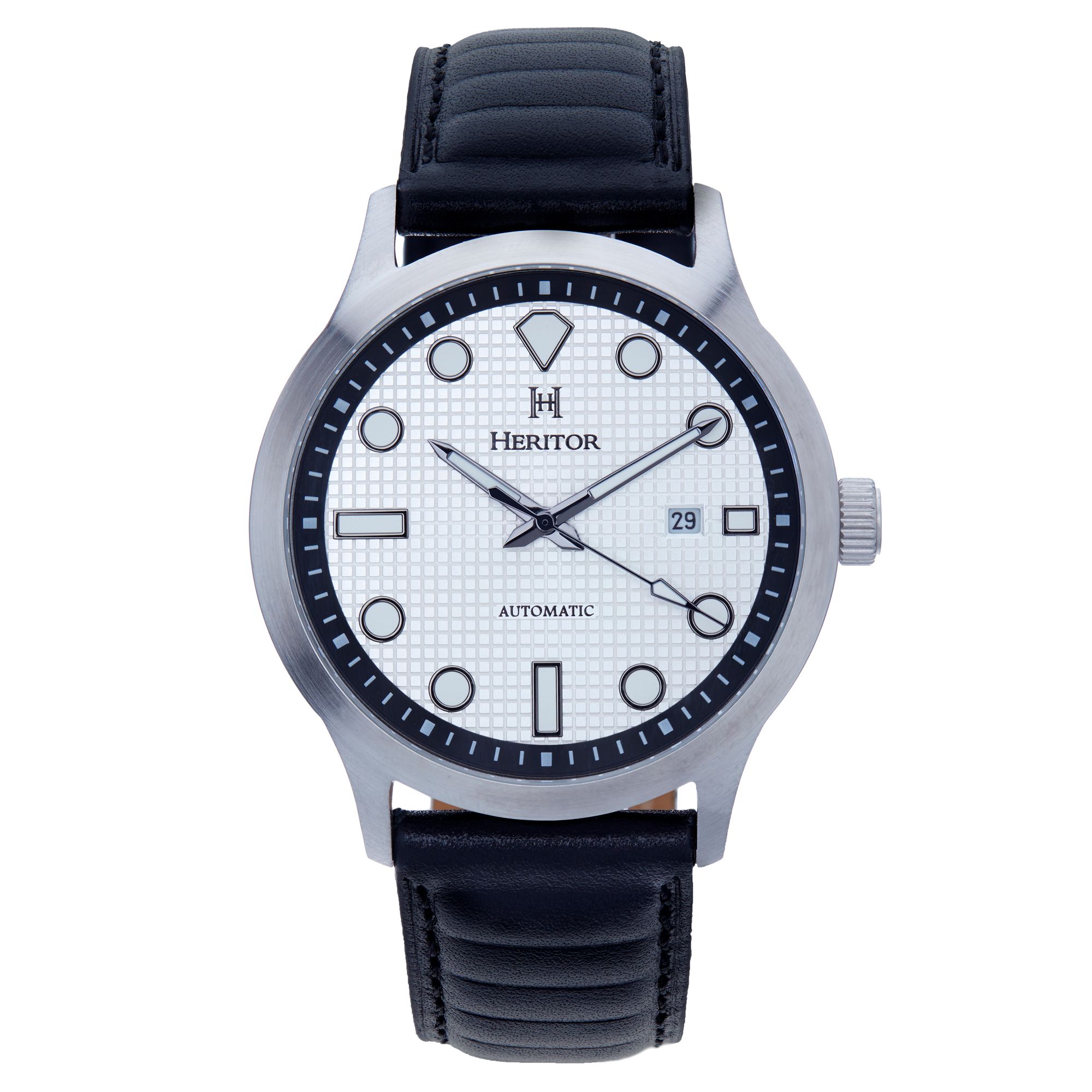 Heritor Automatic - Bradford Leather-Band Watch w/Date - Black