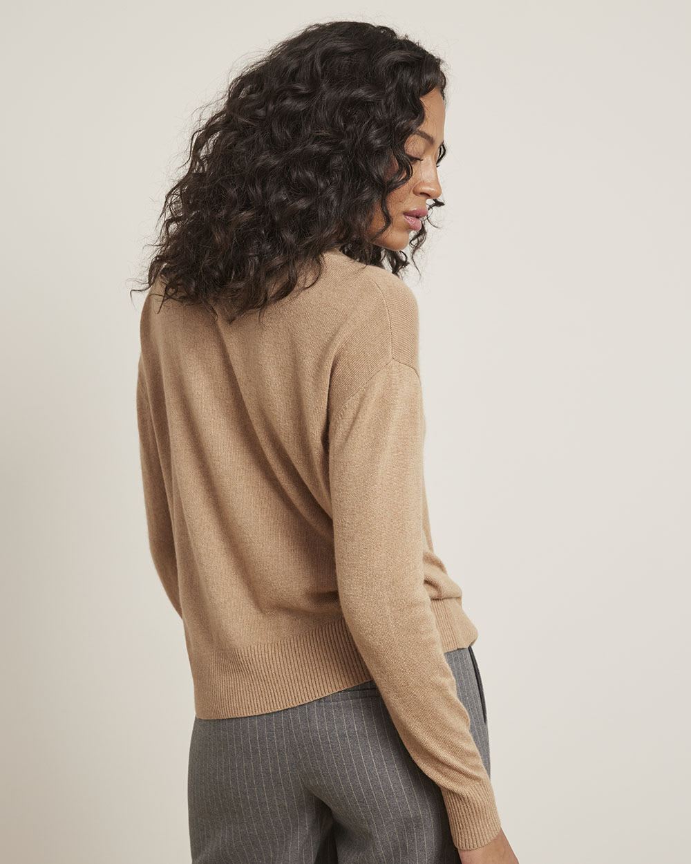 Long-Sleeve V-Neck Cashmere-Blend Sweater