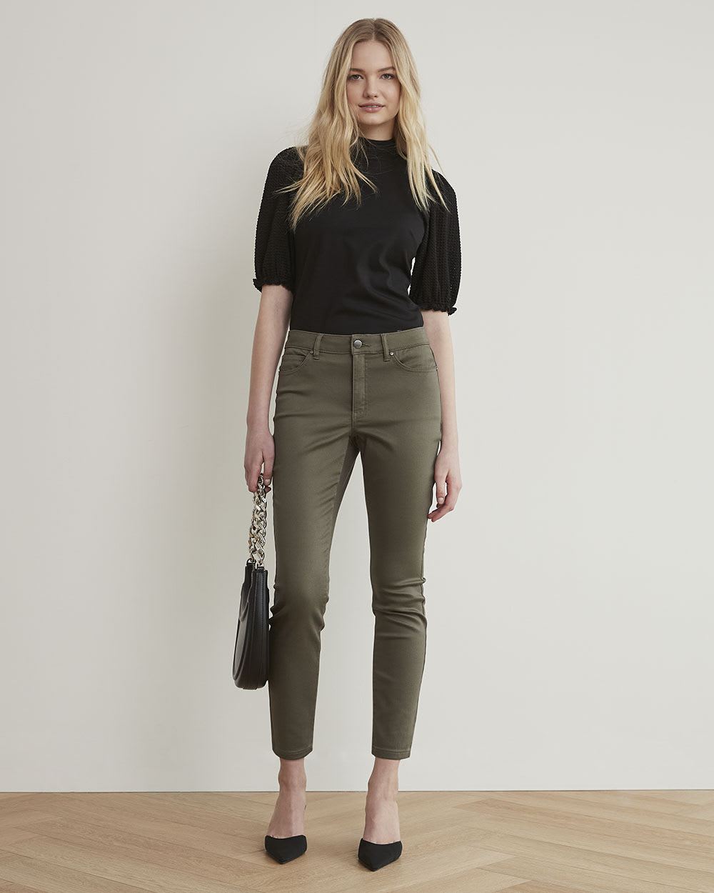 Mock-Neck T-Shirt with Short Puffy Sleeves