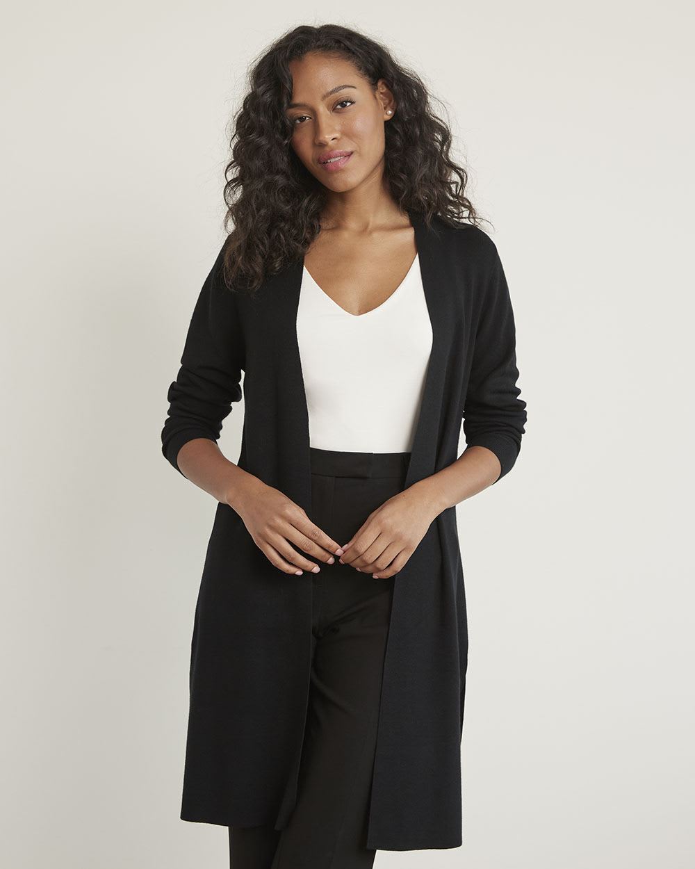 Long Open Cardigan with Side Slits