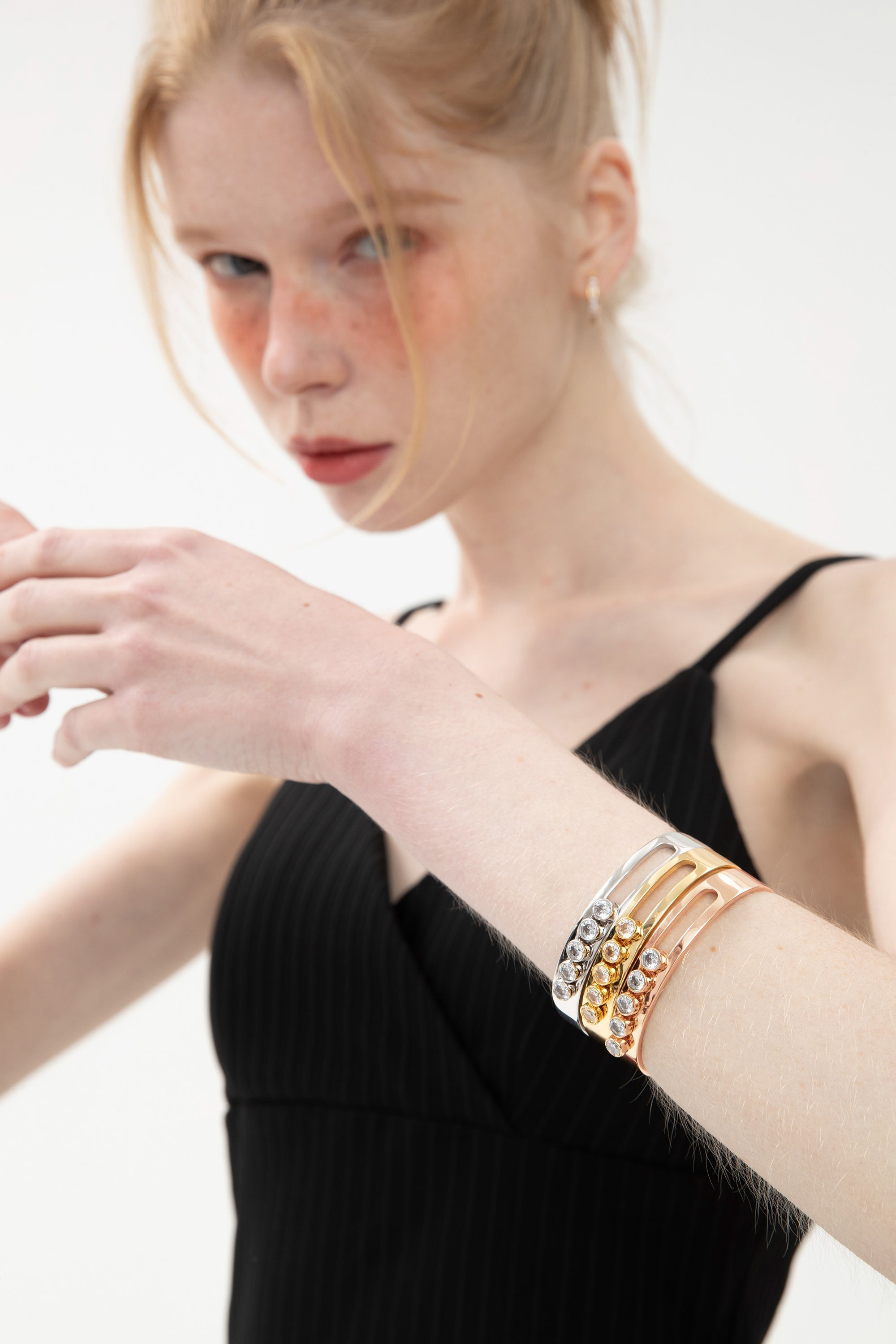 Classicharms-Audrey Twinkling Zirconia Half Crescent Bangle Bracelet