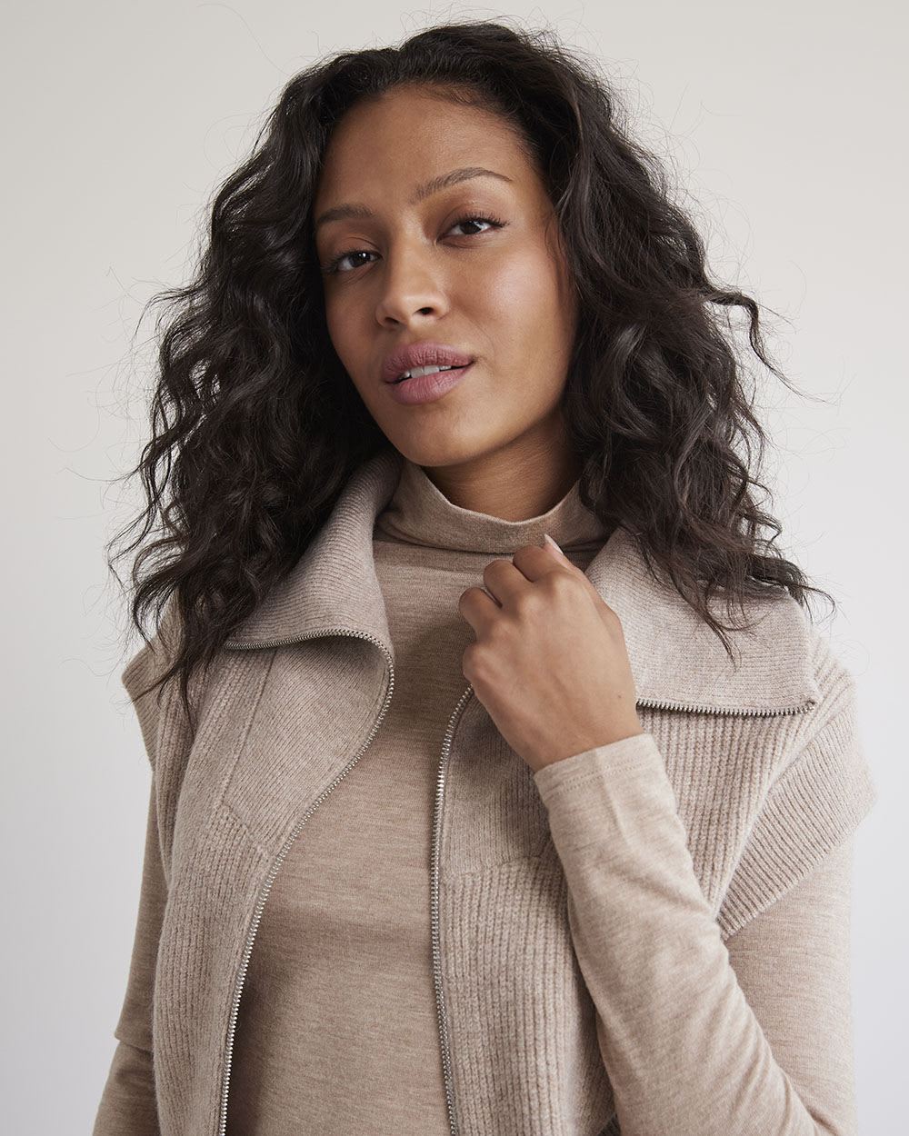 Zipped Sleeveless Mock-Neck Vest