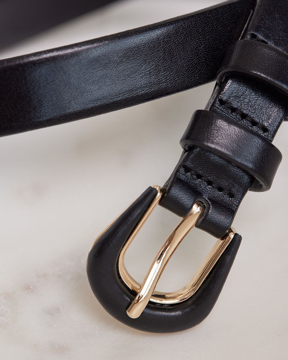 Thin Leather Belt with Leather-Covered Buckle