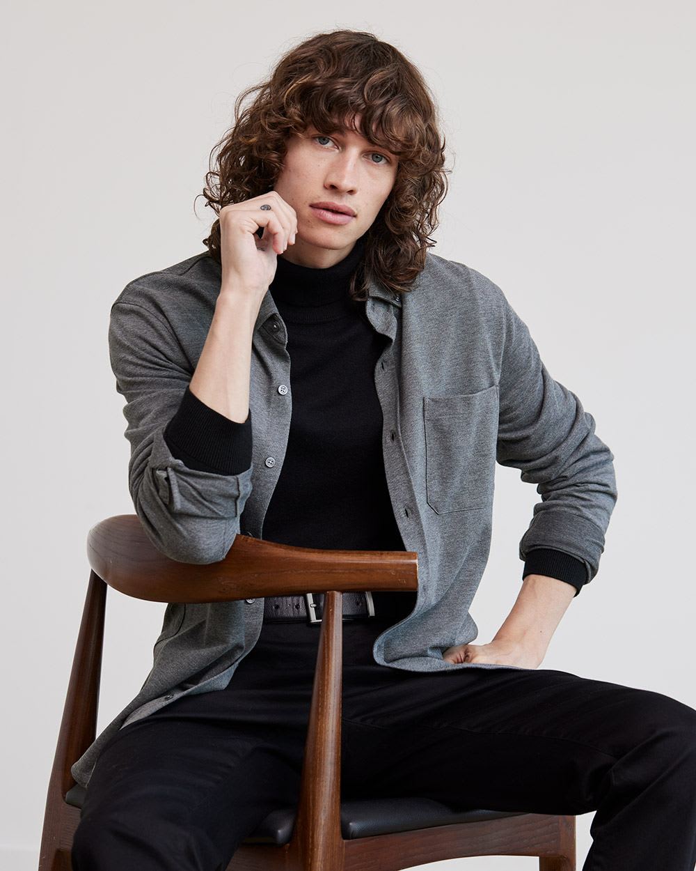 Long-Sleeve Piqué Cotton Shirt