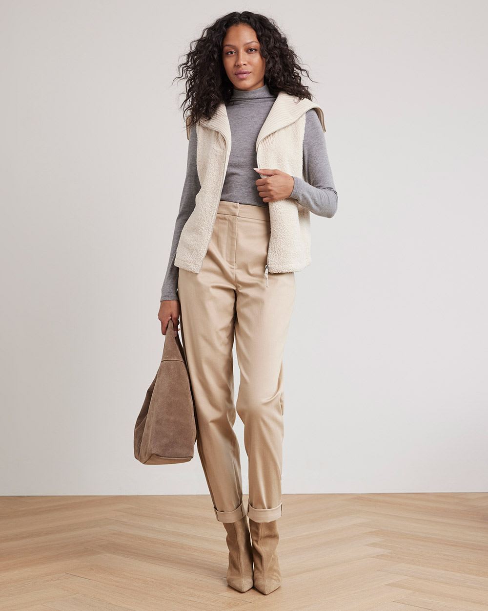 High-Neck Sherpa Vest with Zipper Closure