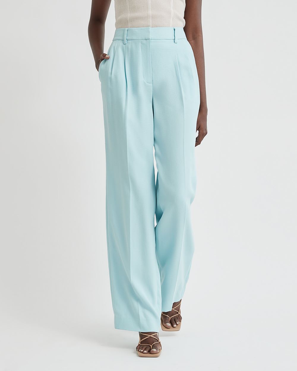 Light Blue High-Rise Wide-Leg Tencel Pant