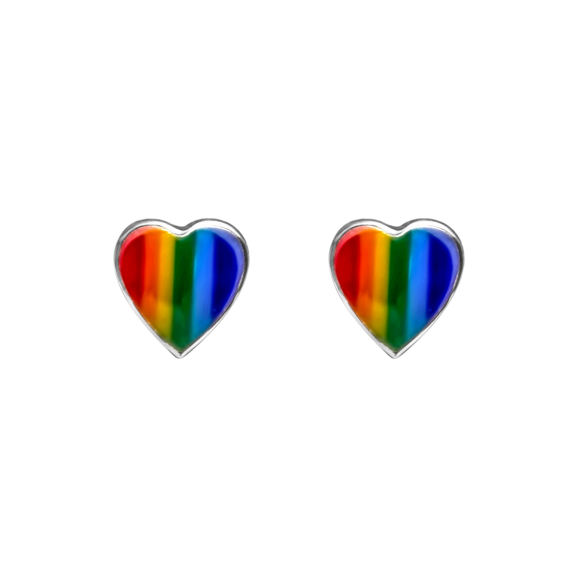 Ag Sterling - Multi Colored Heart Sterling Silver Stud Earrings