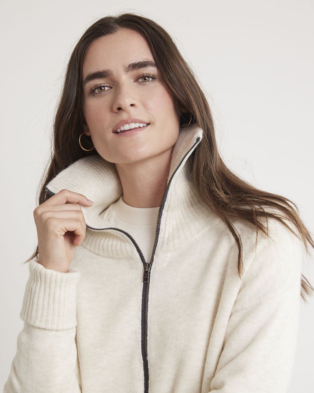 Long-Sleeve Mock-Neck Zipped Cardigan