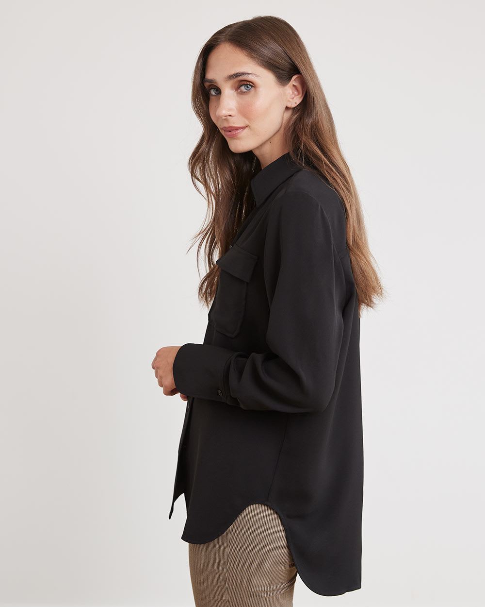 Long-Sleeve Fluid Twill Buttoned-Down Tunic