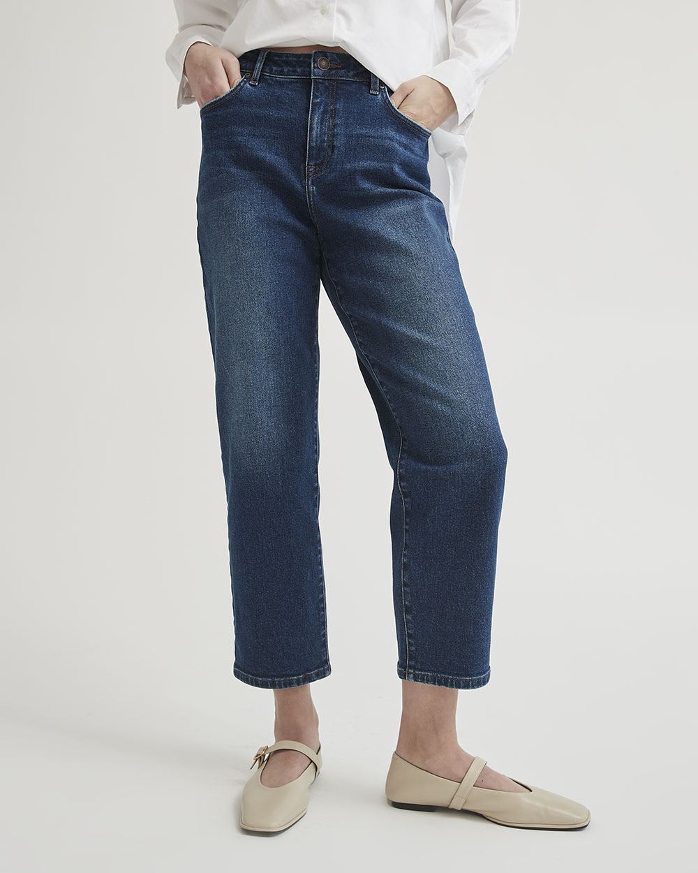 Medium-Wash High-Waisted Straight Ankle Jeans - 27"
