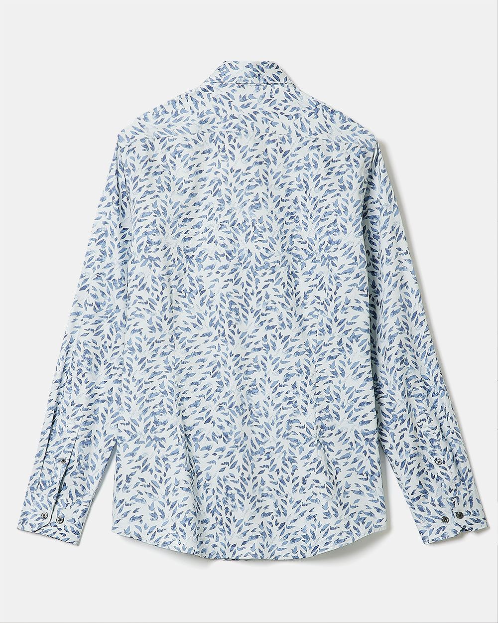 Slim-Fit Dress Shirt with Blue Floral Pattern