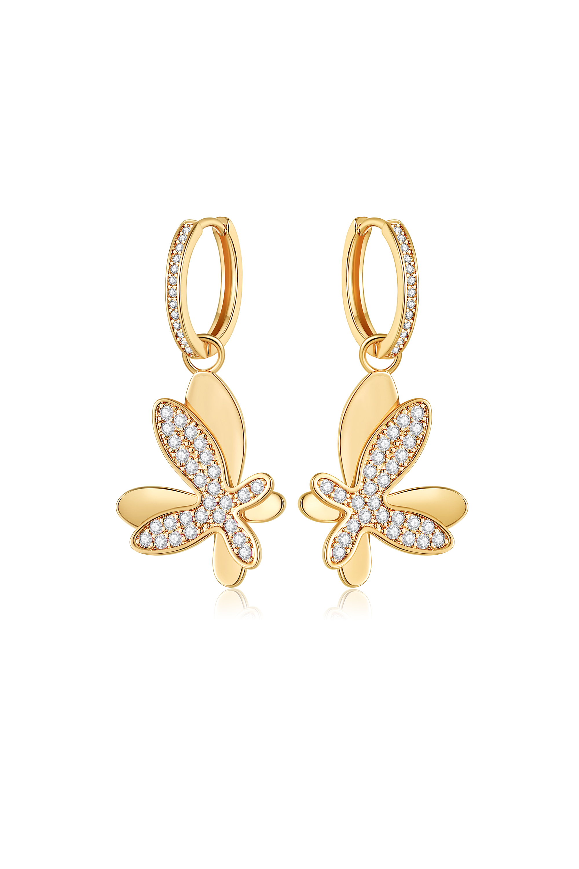 Classicharms-Pavé Diamond Butterfly Dangle Drop Hoop Earrings