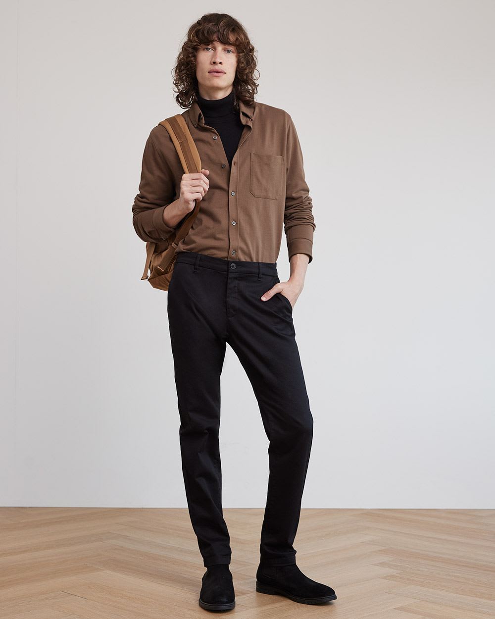 Long-Sleeve Piqué Cotton Shirt