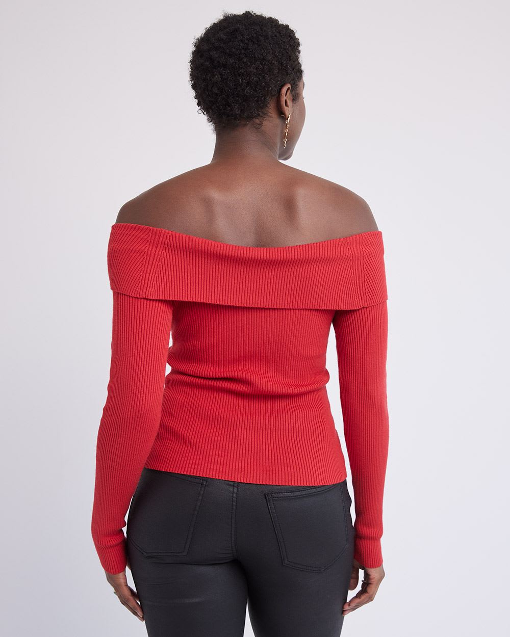 Off-the-Shoulder Long-Sleeve Fitted Top