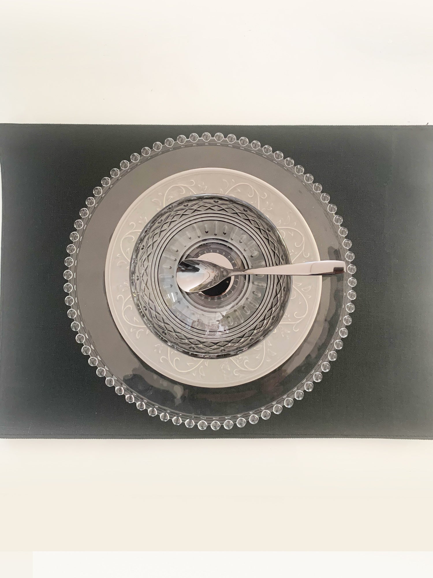 Lys Collection Grey Crystal Dessert Bowls with Spoons Set of 4