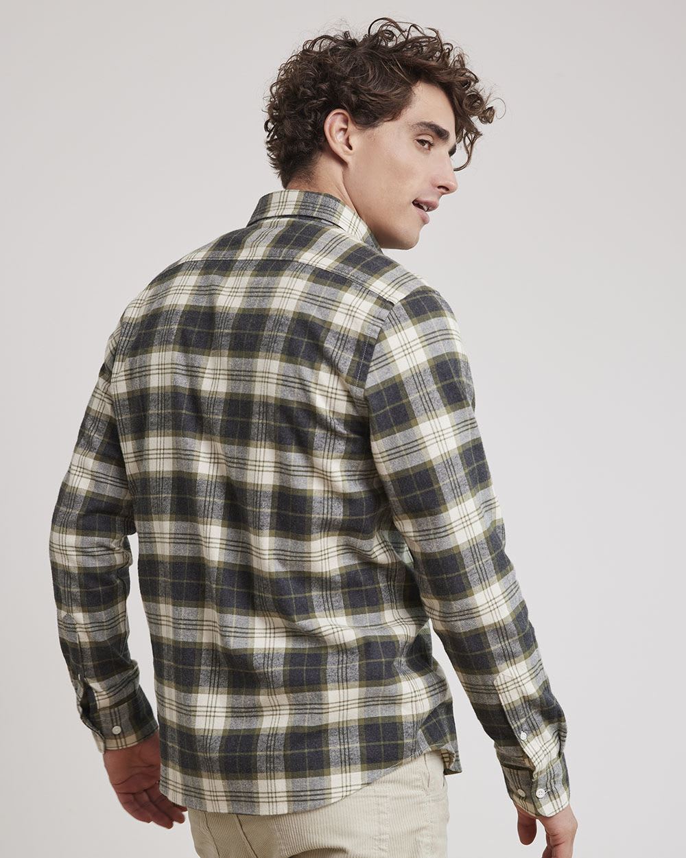 Slim-Fit Green and Grey Tartan Flannel Shirt