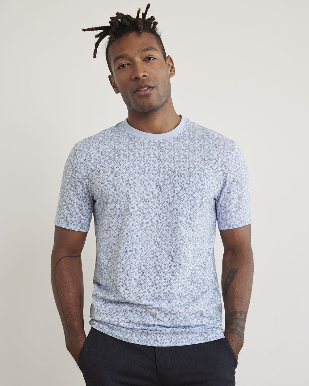 Printed Short-Sleeve Crew-Neck Tee with Chest Pocket