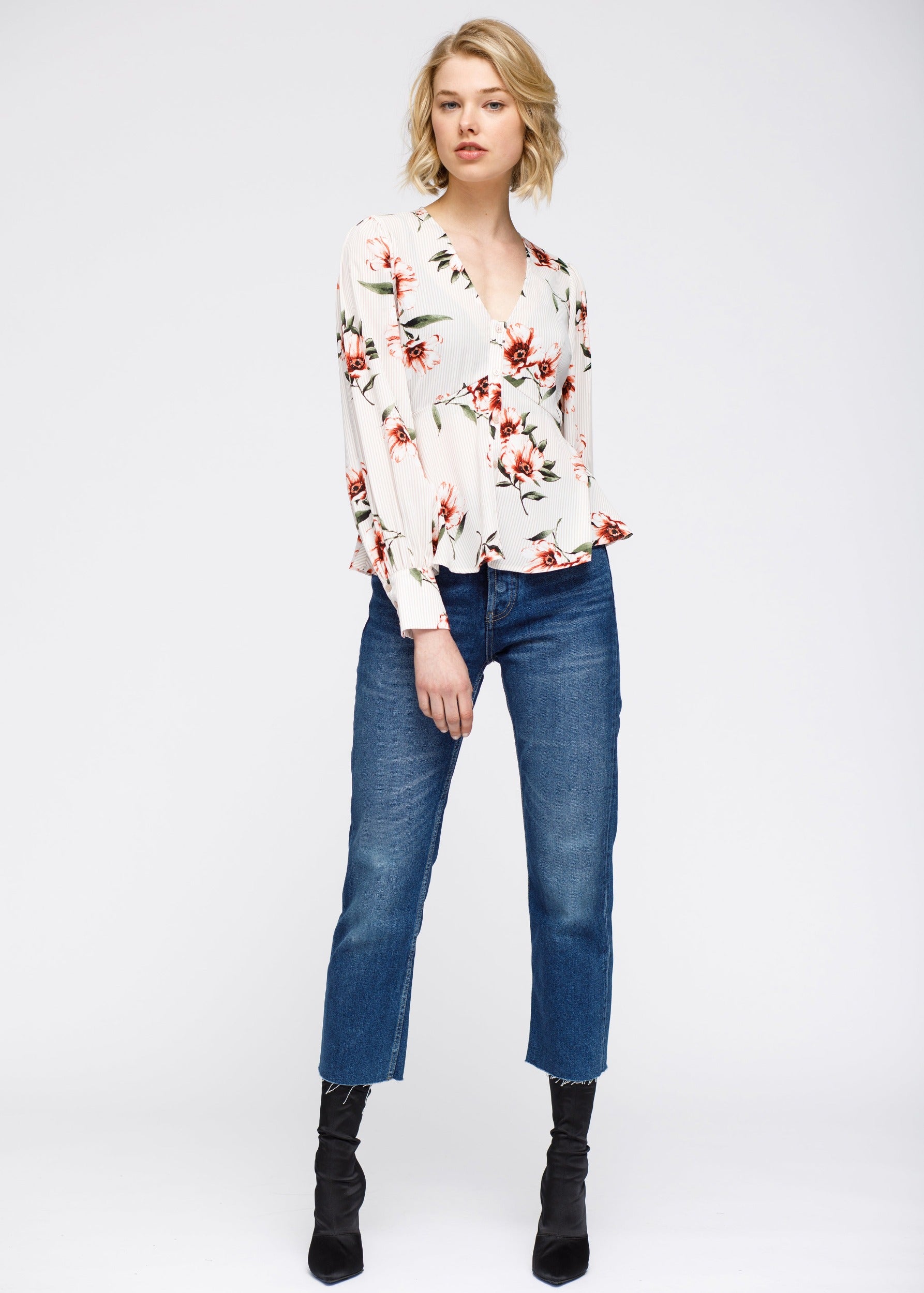 Nurode Rust Flower Empire Waist Peplum Blouse